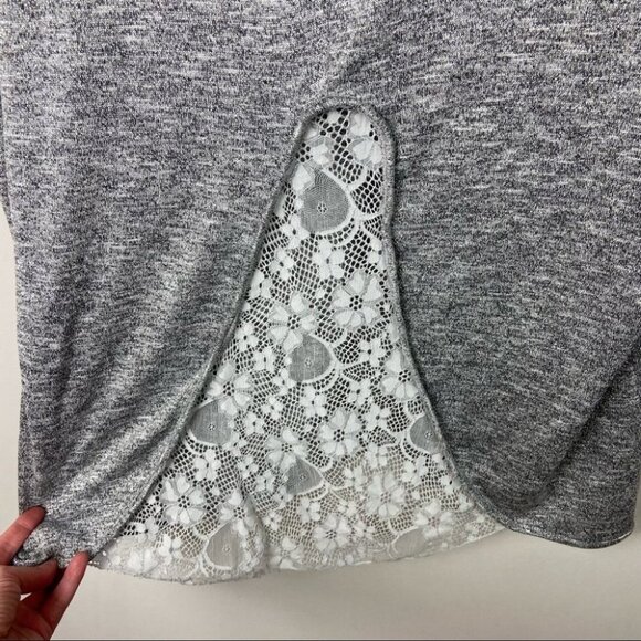 Sloane & Sadie Grey Lace Back Shoulder Zipper Knit Stretch Sweater Size Large L - Picture 6 of 15